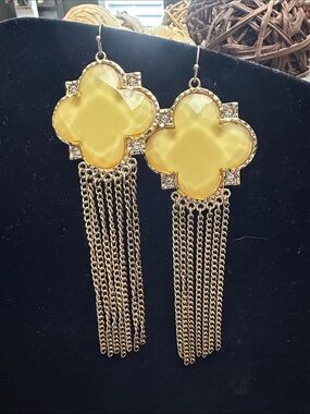 Gold-Tone Yellow Clover Fringe Drop Earrings